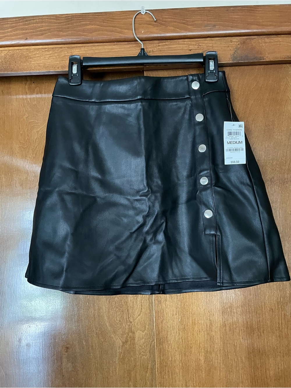Bar III Black Faux Leather Mini Skirt with Silver Buttons